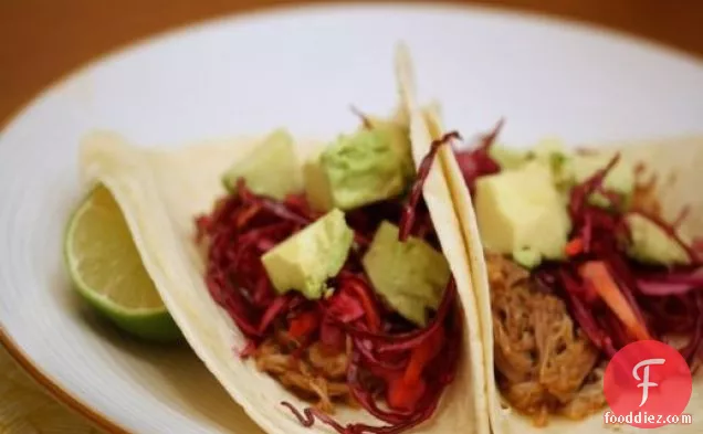 Eat for Eight Bucks: Easy Slow-Cooker Pork Tacos with Red Cabbage Crunch and Avocado