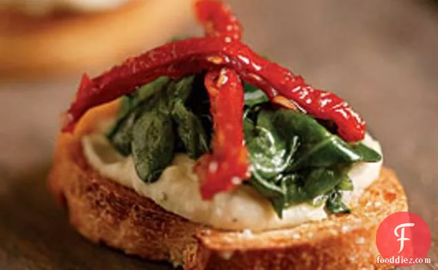 Crostini With White Bean Purée, Spinach & Sun-dried Tomatoes