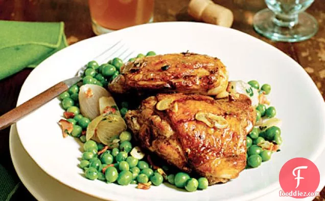 Grilled Chicken Thighs with Peas and Shallots