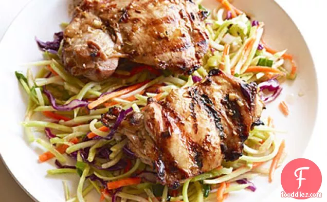 Grilled Thai Chicken Thighs with Spicy Broccoli Slaw