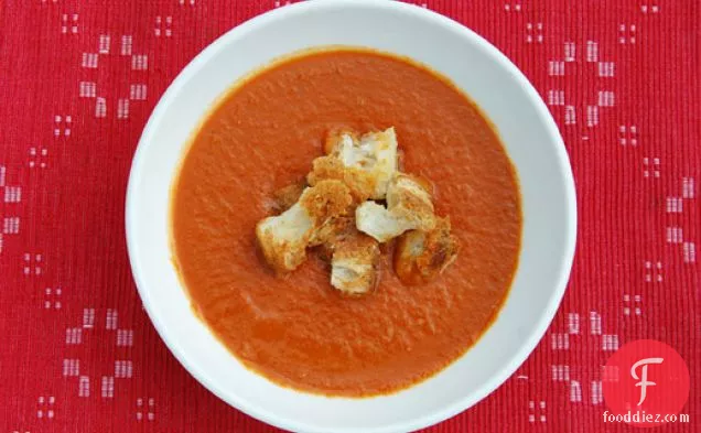 Brown Sugar-Roasted Tomato Soup with Cheddar Croutons