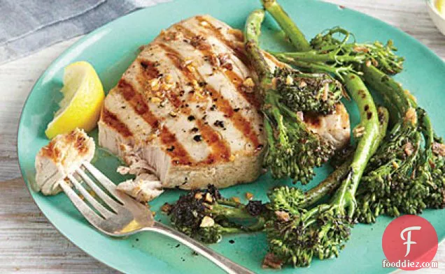 Grilled Tuna and Broccolini with Garlic Drizzle