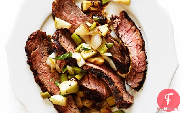 Coffee and Ancho Chile Skirt Steak with Green Chile-Apple Relish