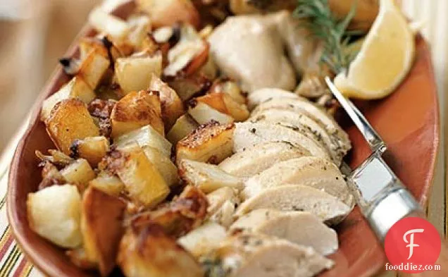 आलू के साथ नींबू-मेंहदी रोस्ट चिकन