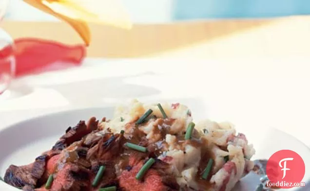 Bourbon and Brown Sugar Flank Steak with Garlic-Chive Mashed Potatoes