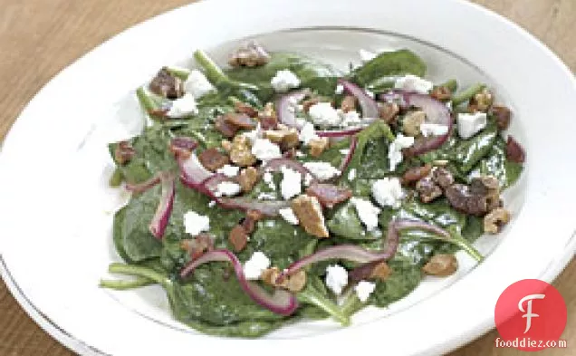 Warm Spinach Salad With Bacon, Walnuts & Goat Cheese