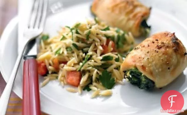 Spinach-and-brie Chicken With Tomato Orzo