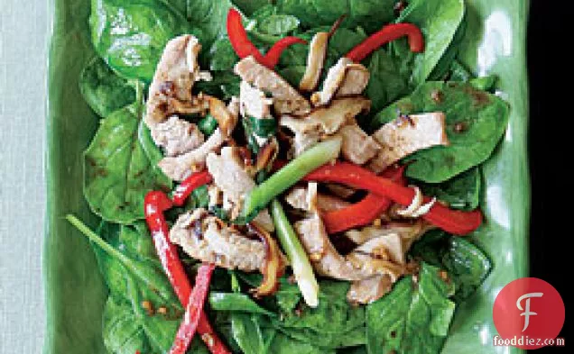 Spinach Salad With Stir-fried Pork & Warm Ginger Vinaigrette