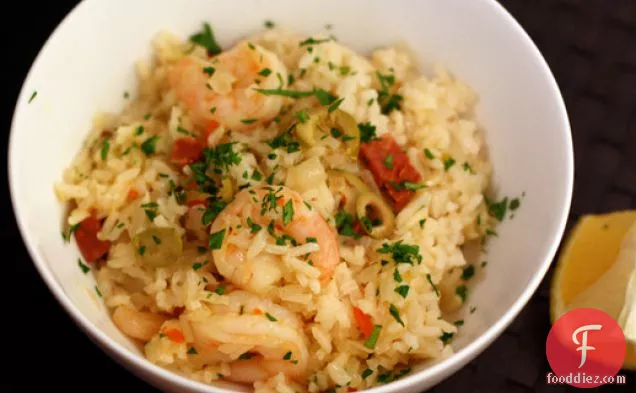 Dinner Tonight: Rice with Chorizo, Shrimp, and Green Olives