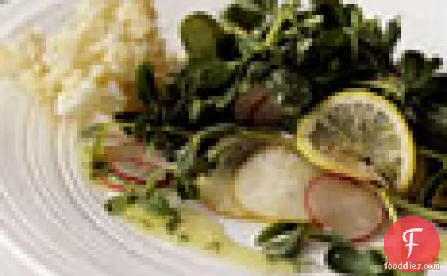 Purslane, Meyer Lemon, and Pear Salad with Kaffir Lime Vinaigrette