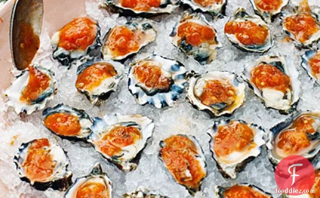 Oysters on the Half-Shell with Grilled Garden Salsa