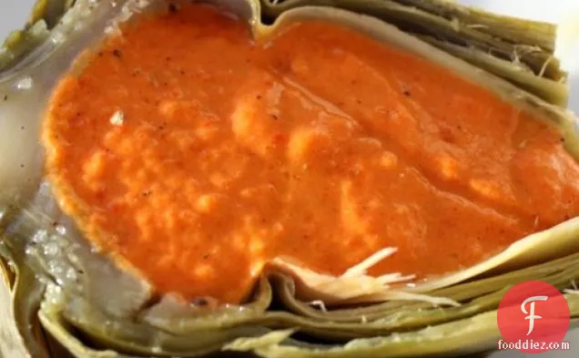 French in a Flash (Holiday): Red Pepper Caviar in Chilled Artichokes