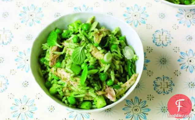 Cook the Book: Chicken and Rice Salad with Mint Pesto and Peas