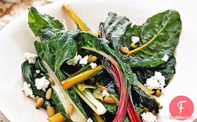 Rainbow Chard with Pine Nuts and Feta