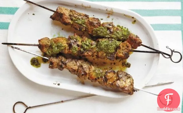 Goat Skewers with a Vinegary Herb Sauce