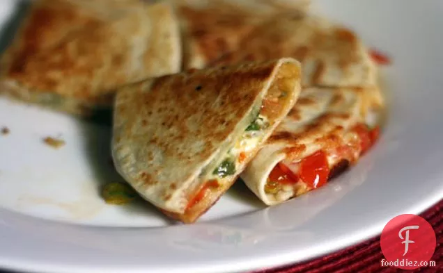 Squash Blossom Quesadillas with Bacon and Tomatoes