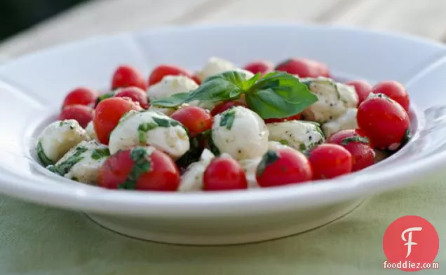 Marinated Mozzarella, Cherry Tomato, and Basil Salad