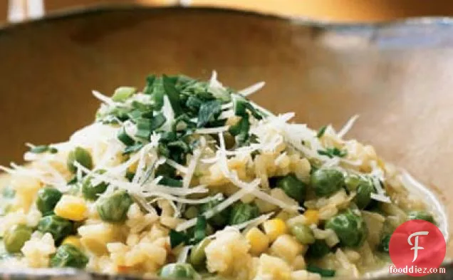 Sweet Pea Risotto with Corn Broth