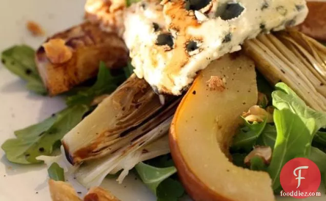 French in a Flash: Roasted Endive and Pear Salad with Arugula, Walnuts, and Roquefort