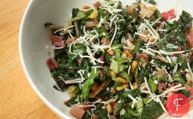 Rainbow Chard With Pine Nuts, Parmesan & Basil