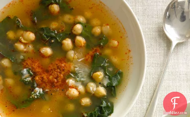 Chickpeas and Swiss Chard in Parmesan and Sun-Dried-Tomato Broth