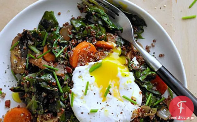 Red Quinoa Bowl with Swiss Chard and Poached Egg