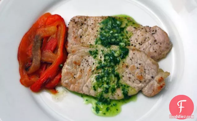 Ferran Adrià's Pork Loin with Roasted Peppers and Parsley Oil