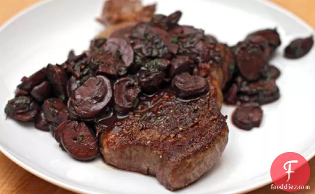 Steak with Red Wine Mushrooms