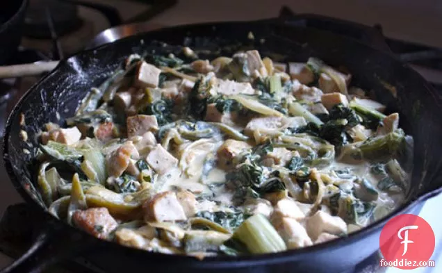 Creamy Chicken and Greens with Roasted Poblano and Caramelized Onion