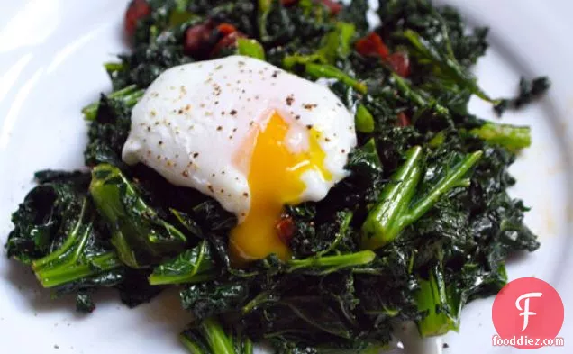 Kale with Chorizo and Poached Eggs