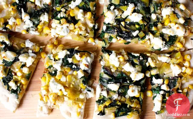 Leek, Corn And Chard Flatbread With Goat Cheese