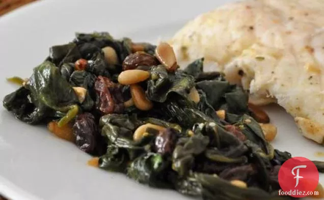 Spinach with Pine Nuts and Raisins