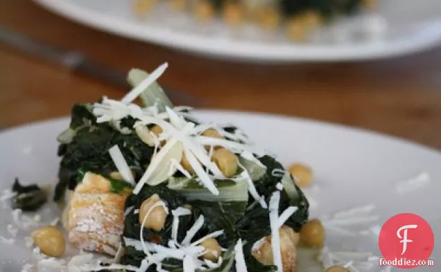 Chard & Chickpea Toasts With Scallion Butter