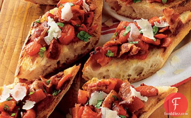 Roasted Pepper and Bacon Bruschetta