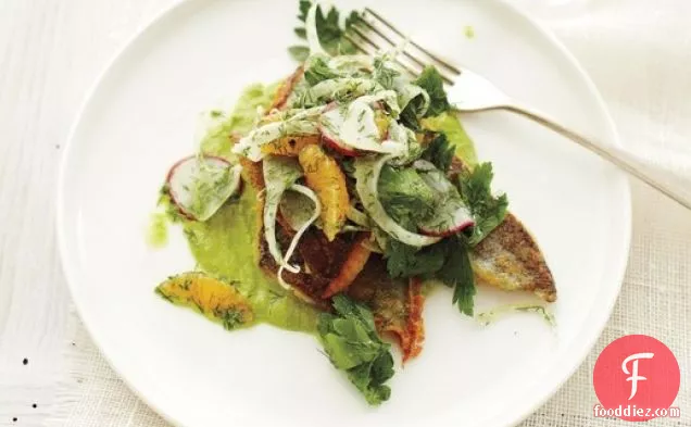 Linton Hopkins' Sauteed Georgia Trout with Watercress Puree and Mandarin Salad