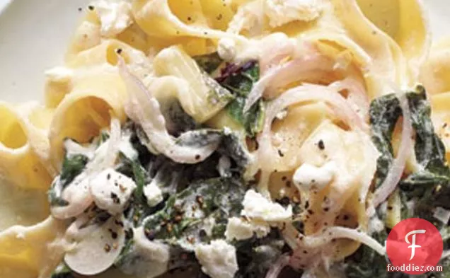 Pappardelle With Swiss Chard, Onions, And Goat Cheese Recipe