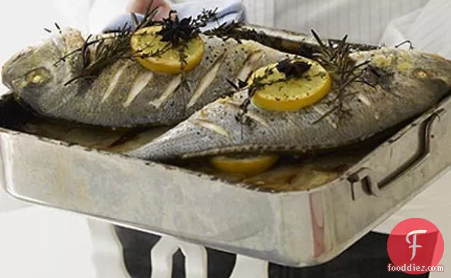 Baked Black Bream Stuffed With Herbs