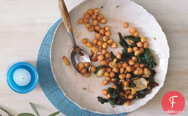 Roasted Garbanzo Beans And Garlic With Swiss Chard