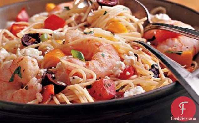 Pasta Salad with Shrimp, Peppers, and Olives