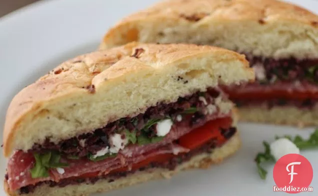Spicy Salami Sandwich with Olive Tapenade and Goat Cheese