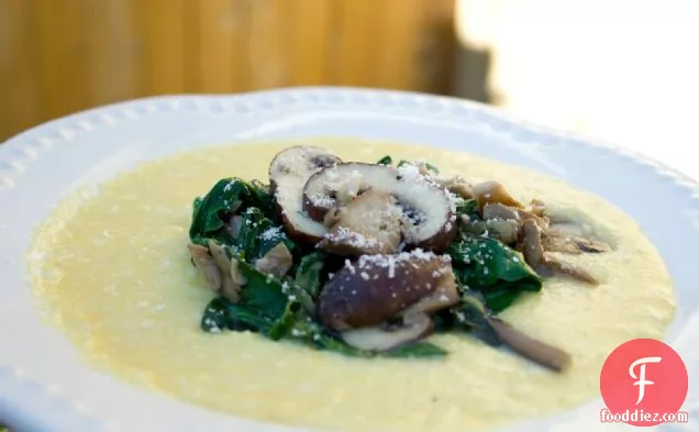 Fresh Corn Polenta Topped With Sausage, Chard, And Oyster Mushr
