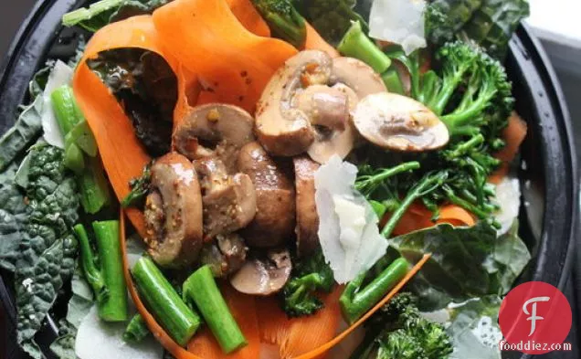 Make-Ahead Marinated Mushrooms with Kale, Shaved Carrots and Parmesan