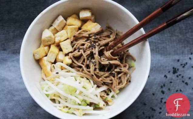 Make-Ahead Peanut Soba Noodles with Tofu and Pickled Bean Sprouts