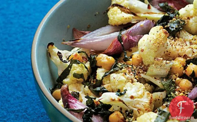 Roasted Cauliflower and Shallots with Chard and Dukkah