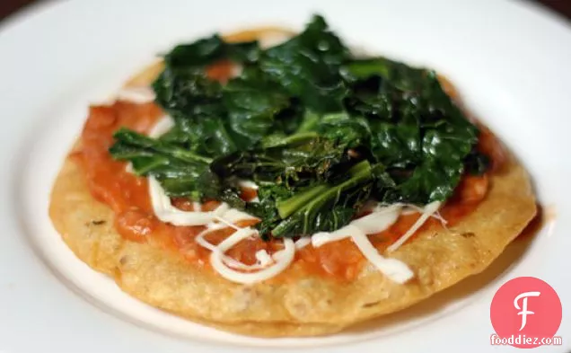 Tostadas with Kale, Refried Beans, and Cheese