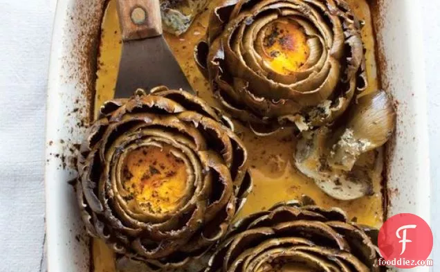 Roasted Stuffed Artichokes with Mint Oil from 'The New Persian Kitchen