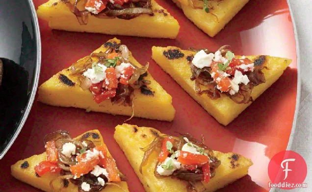 Polenta Toasts with Balsamic Onions, Roasted Peppers, Feta, and Thyme