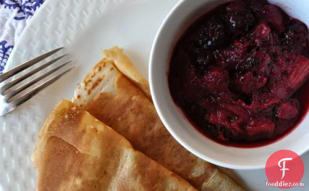 Crepes with Blackberry-Rhubarb Compote