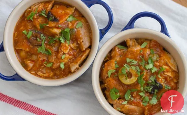 Rustic Chicken Stew with Tomatoes, Olives, and Red Wine