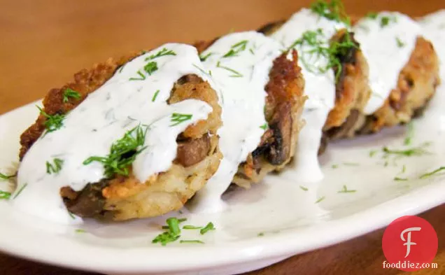 Mushroom-Rice Fritters with Lemon-Dill Sour Cream